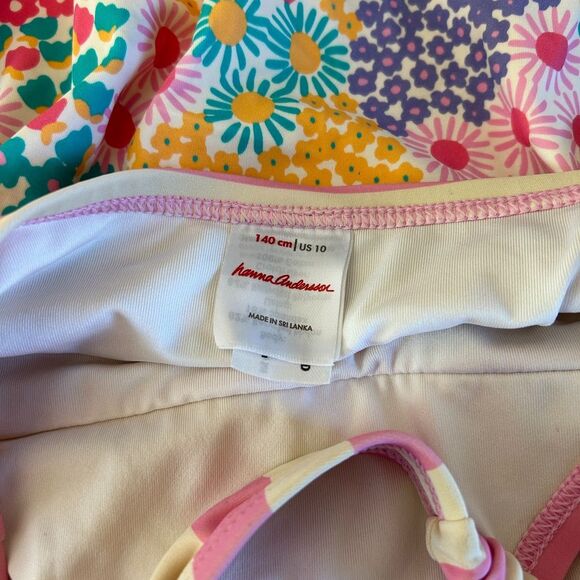 Hanna Andersson Girls Halter One Piece Swim Suit 10 140 Pink Flowers Stripe - Picture 7 of 7